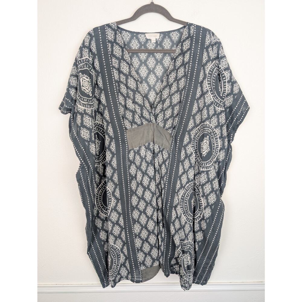 Mersea Kaftan Dress Mumu Floral Printed Ethnic Boho Beach Travel Gray Size OS